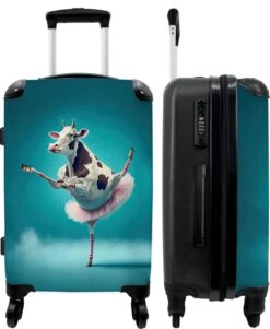 NoBoringSuitcases.com® Koffer Groot - Koe - Ballet - Portret - Blauw - Dieren - Trolley Koffer Met TSA-slot - Met Wielen - 90 Liter - Reiskoffer - 66 Cm