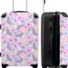 NoBoringSuitcases.com® Koffer Groot - Eenhoorn - Meisje - Patroon - Hartje - Trolley Koffer Met TSA-slot - Met Wielen - 90 Liter - Reiskoffer - 66 Cm